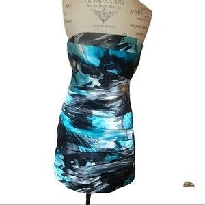 Women's Snap Turquoise And Black Damask Lace Cocktail Dress Size 9